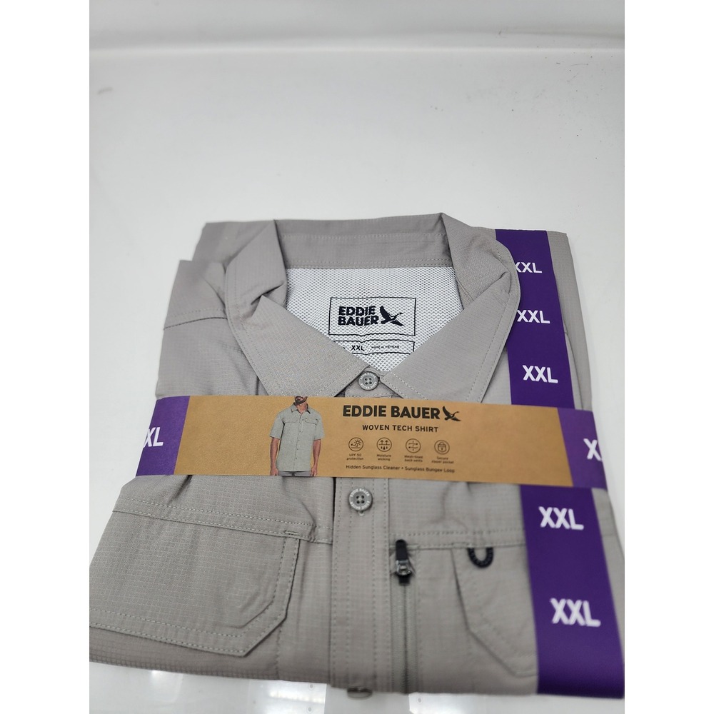 Eddie Bauer Mens Woven Button Down Shirt Grey Polyester Athletic Size XXL